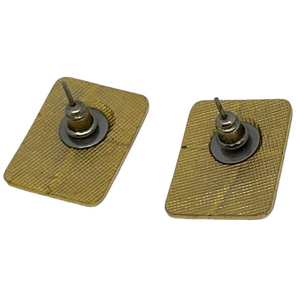 Blue, Gold & Black Enamel Post Earrings for Pierced Ears Retro 1980s Jewelry - Picture 3 of 9